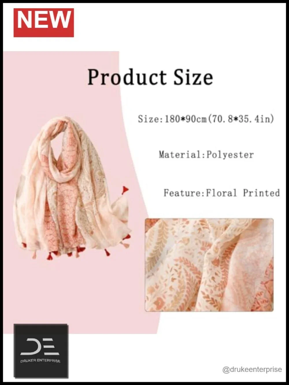 Lightweight Floral Printed Fringed Scarf Wrap Shawl